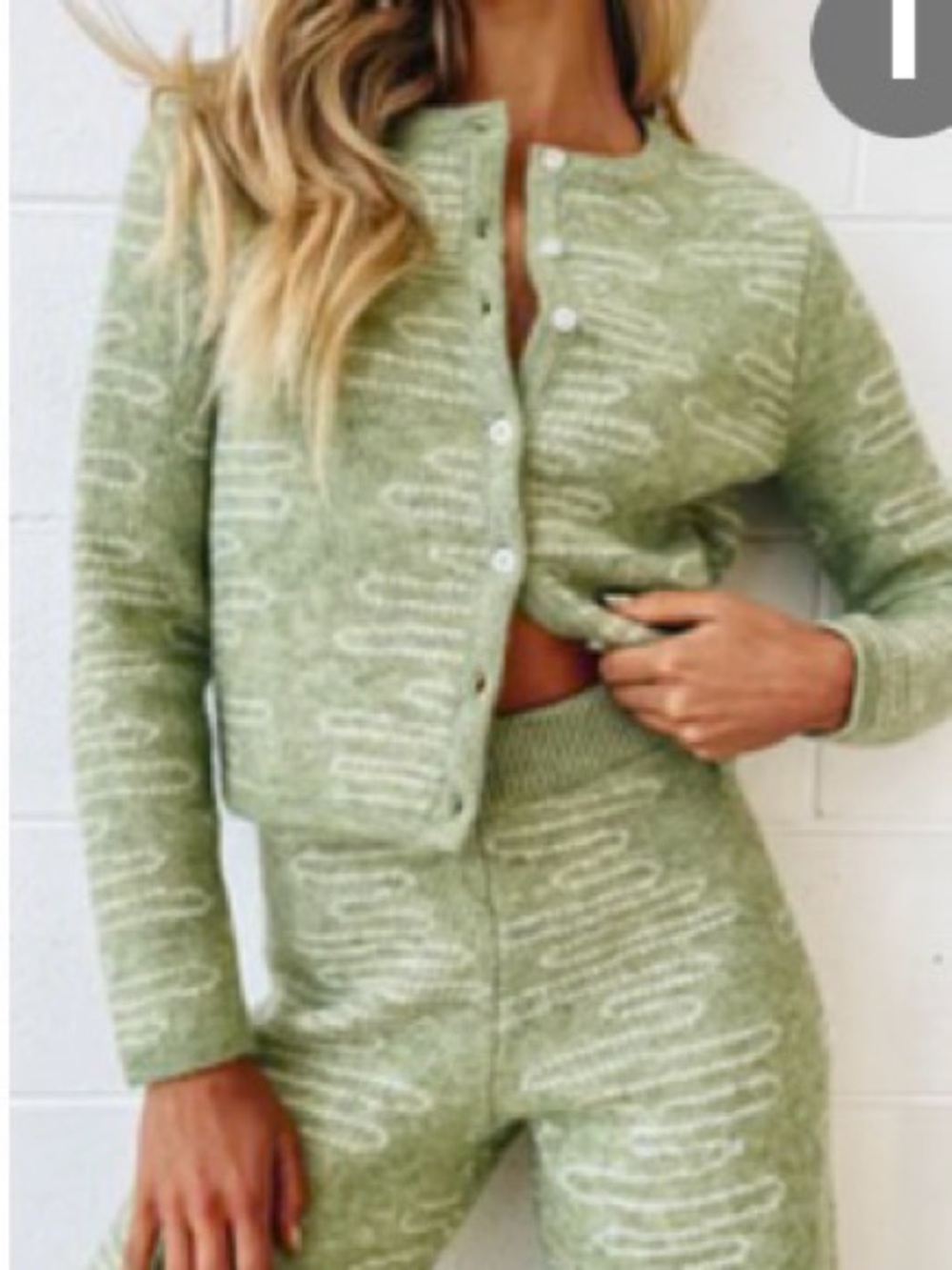 VRG GRL Knit Green Patterned Cardigan Sweater US 2 XS / Small